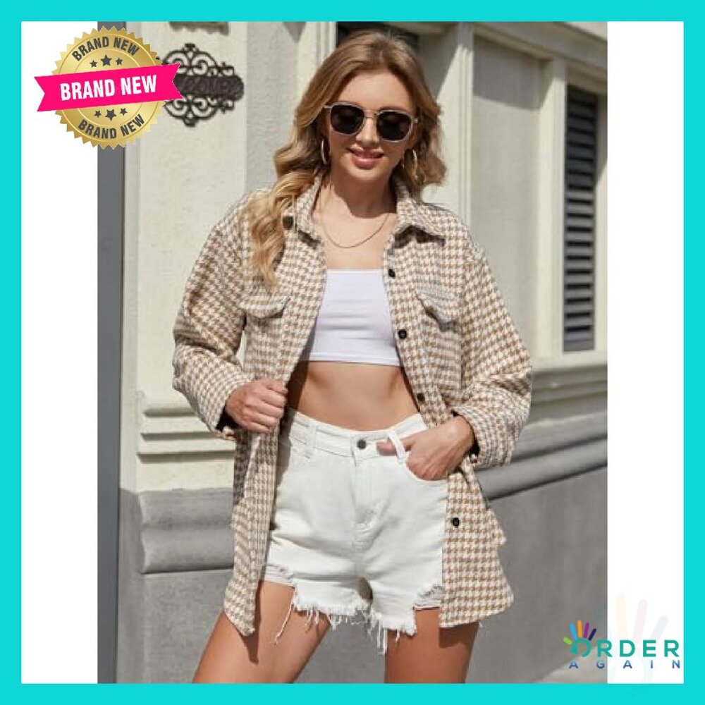 Oversized Houndstooth Shacket Button Down Flannel… - image 4